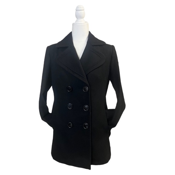 New York & Company Wool Blend Black Button Front Pea Coat - Size 4 - Picture 1 of 14